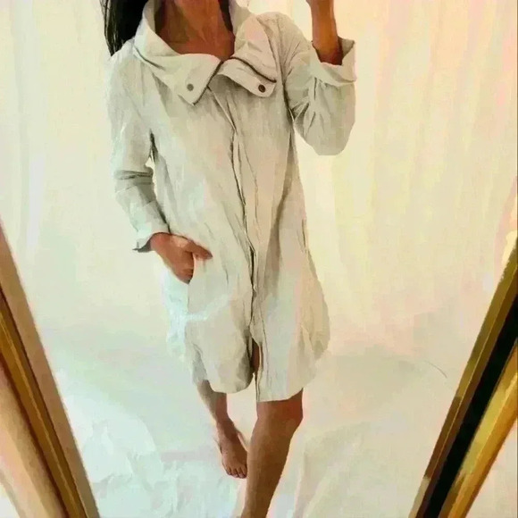 Eileen Fisher Trench Modern Jacket Slate Grey Gray Beige Nude zip up coat Rain - Picture 1 of 10